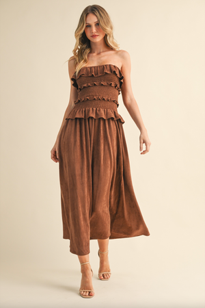 Ruffled Suede Midi Dress