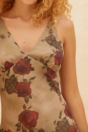 Red Rose Floral Print Maxi Dress