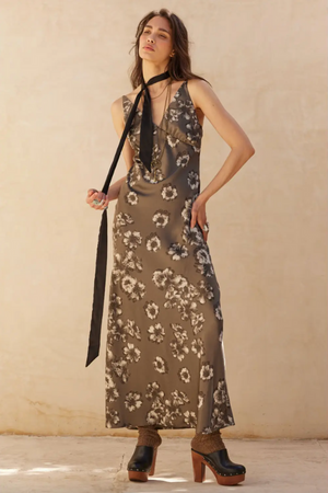 Floral Print Satin Column Maxi Dress