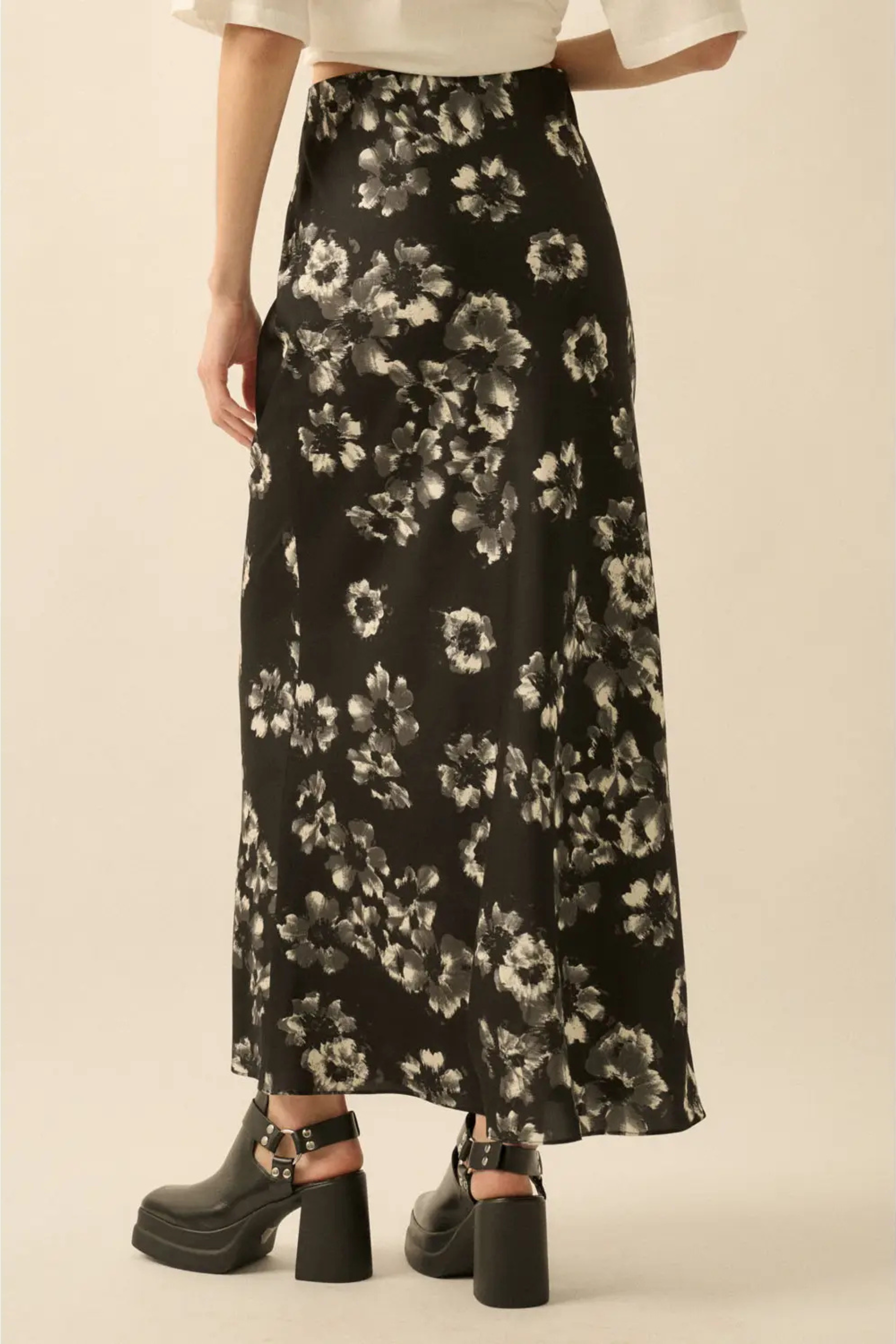 Black Floral Print Maxi Skirt