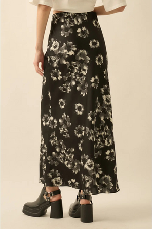 Black Floral Print Maxi Skirt