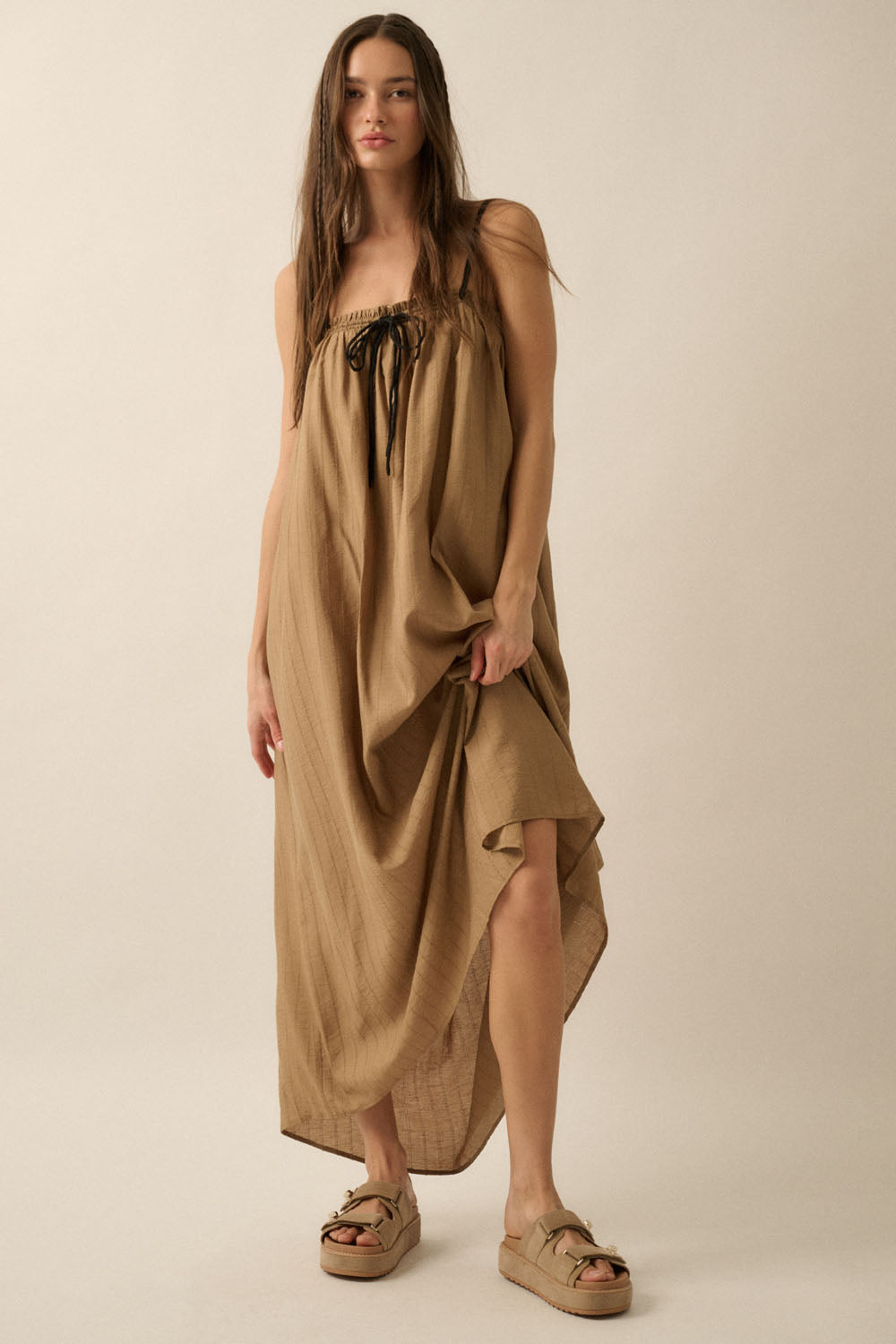 Tonal Striped Maxi Dress - Taupe