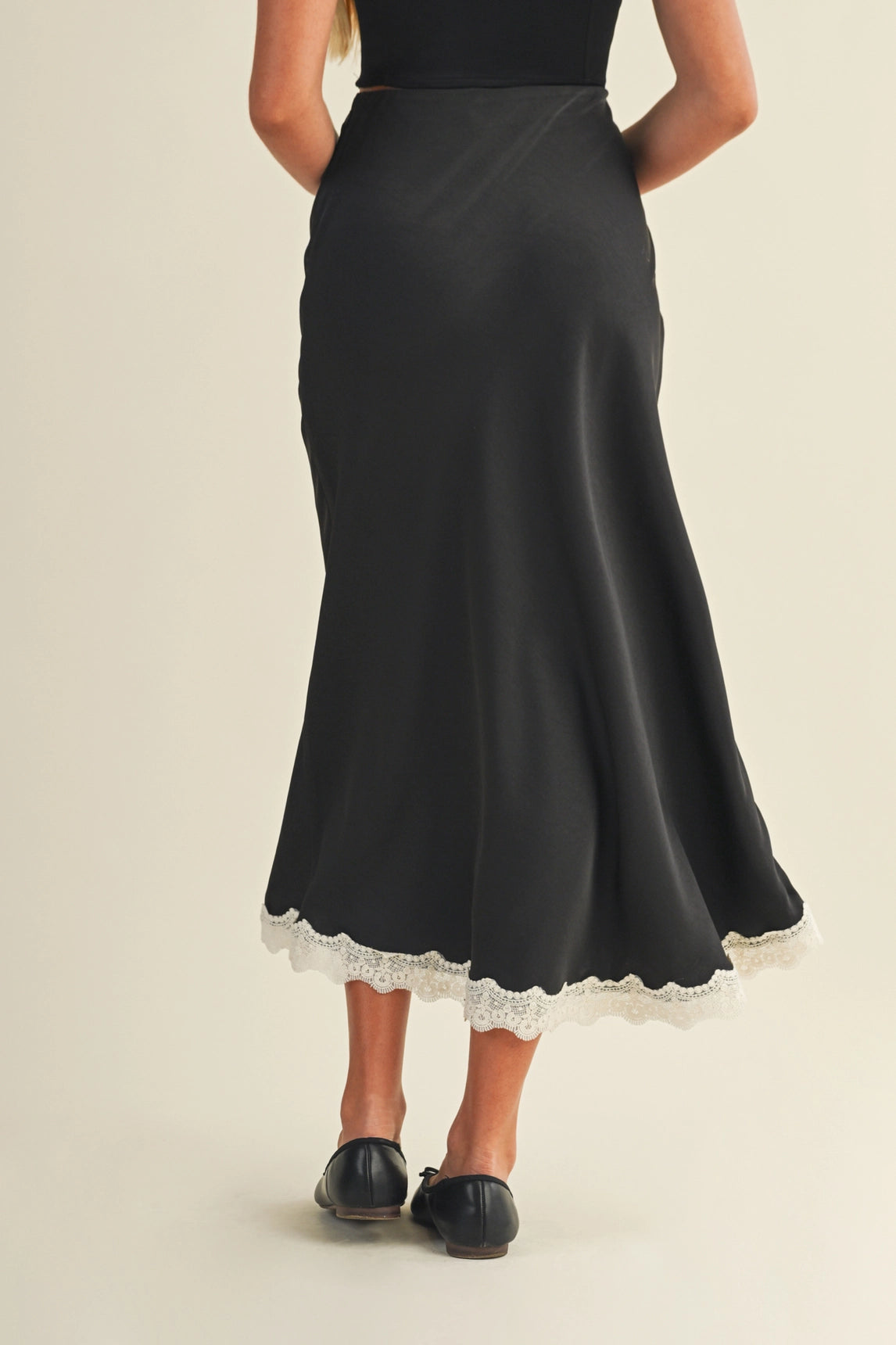 Lace Trimmed Maxi Skirt - Black