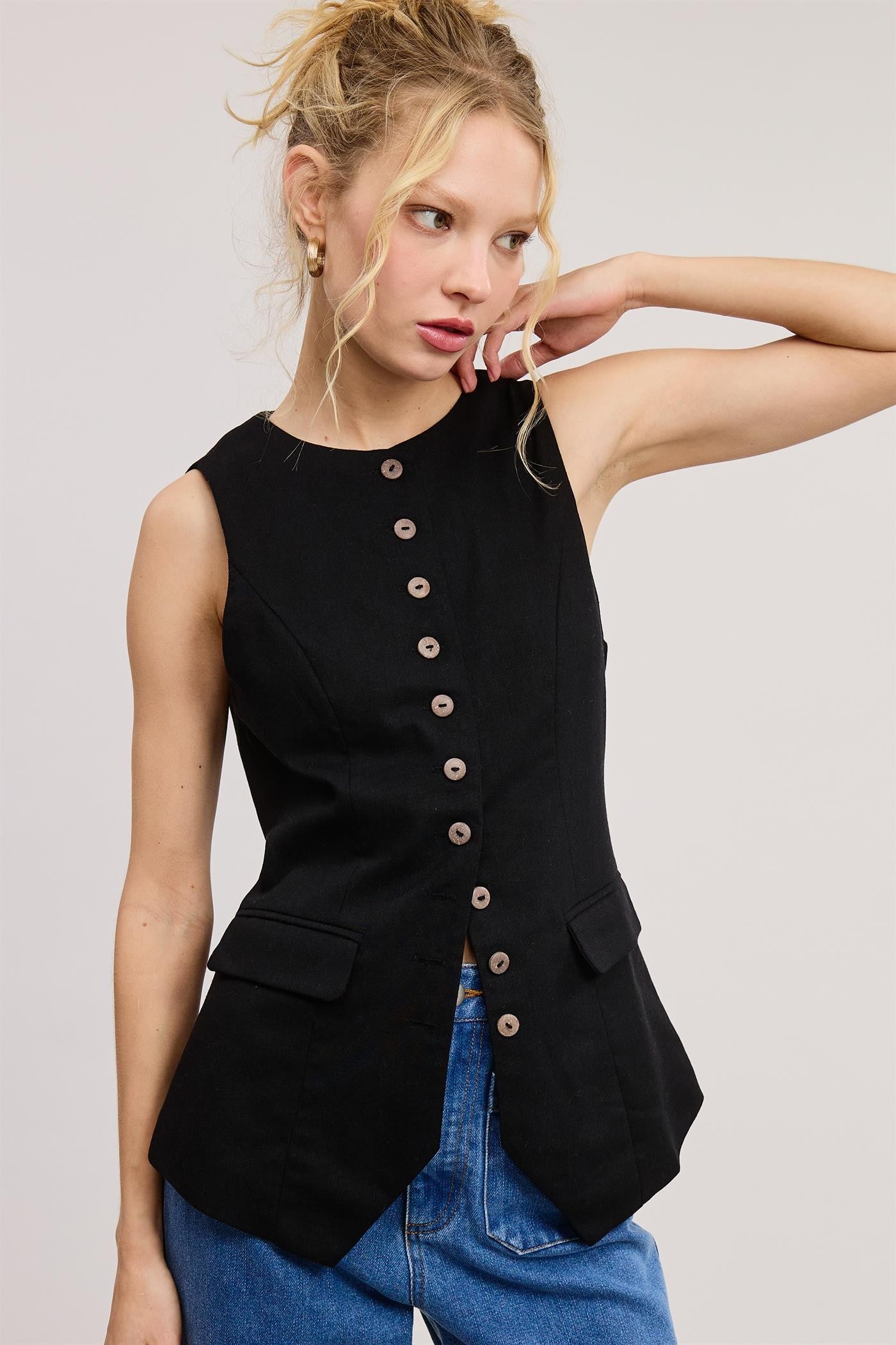 Tailored Long Line Vest - Black