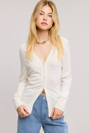 Split Hem Longline Knit Cardigan - Ivory