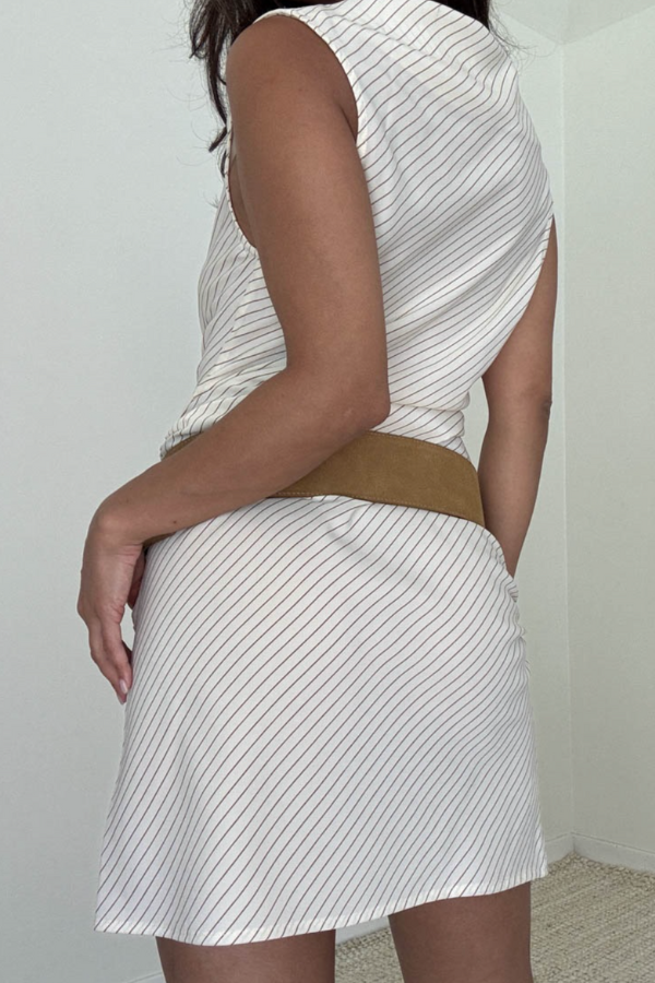 Striped Boat Neck Sleeveless Mini Dress