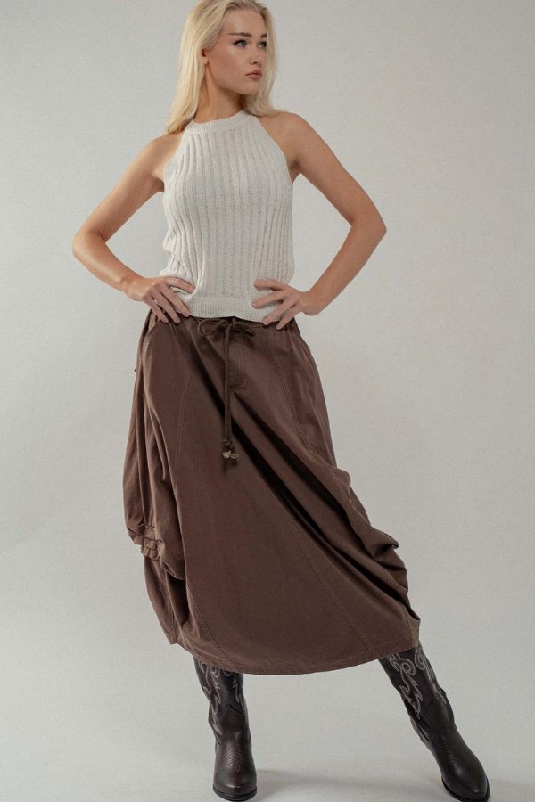 Boho Barrel Maxi Skirt - Brown