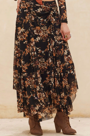 Dark Floral Print Maxi Skirt