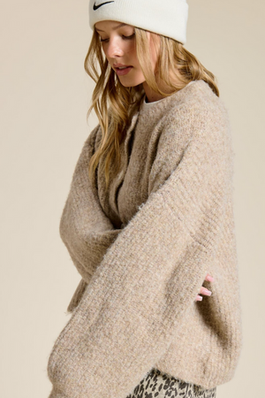 Balloon Sleeve Knit Cardigan - Mocha