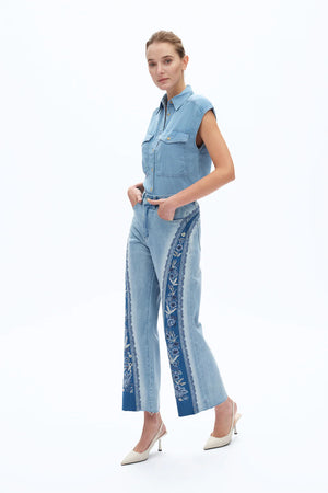 Ultra High Rise Embroidered Wide Leg Jeans