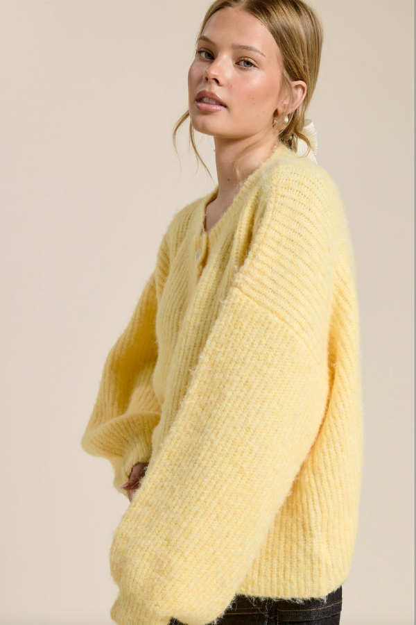 Balloon Sleeve Knit Cardigan - Butter