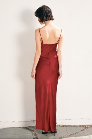 Going Out Satin Maxi Dress - Oxblood