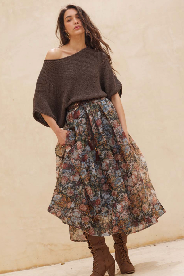 Floral Organza Maxi Skirt