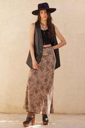Floral Print Satin Maxi Skirt