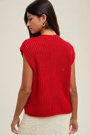 Button Up Sweater Vest - Red