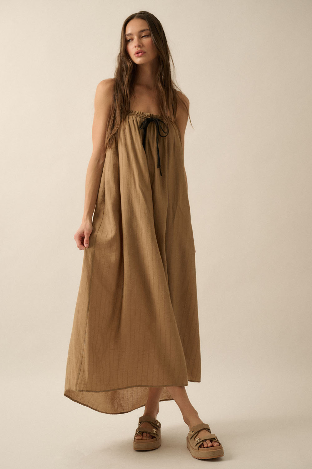 Tonal Striped Maxi Dress - Taupe