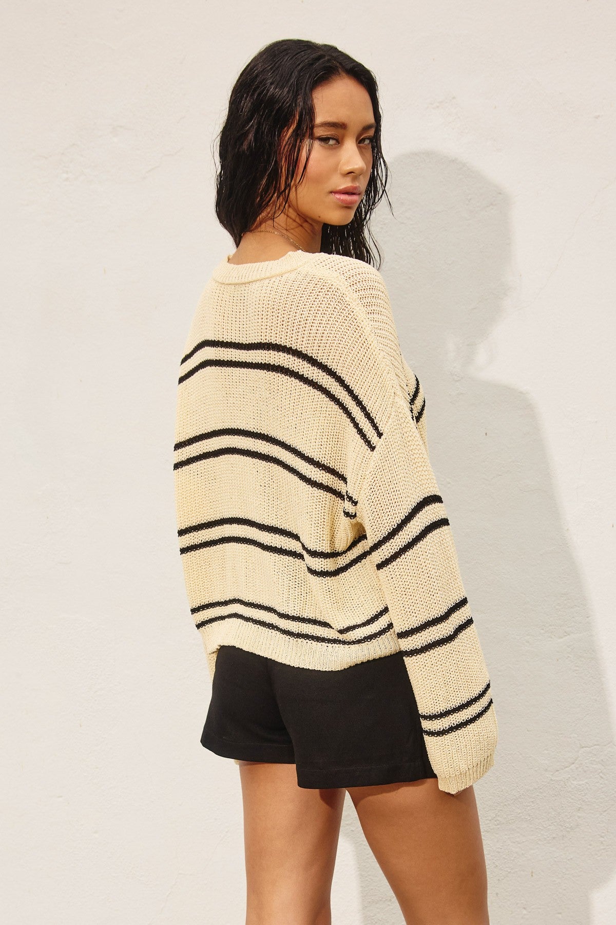 Double Stripe Knit Sweater - Ivory