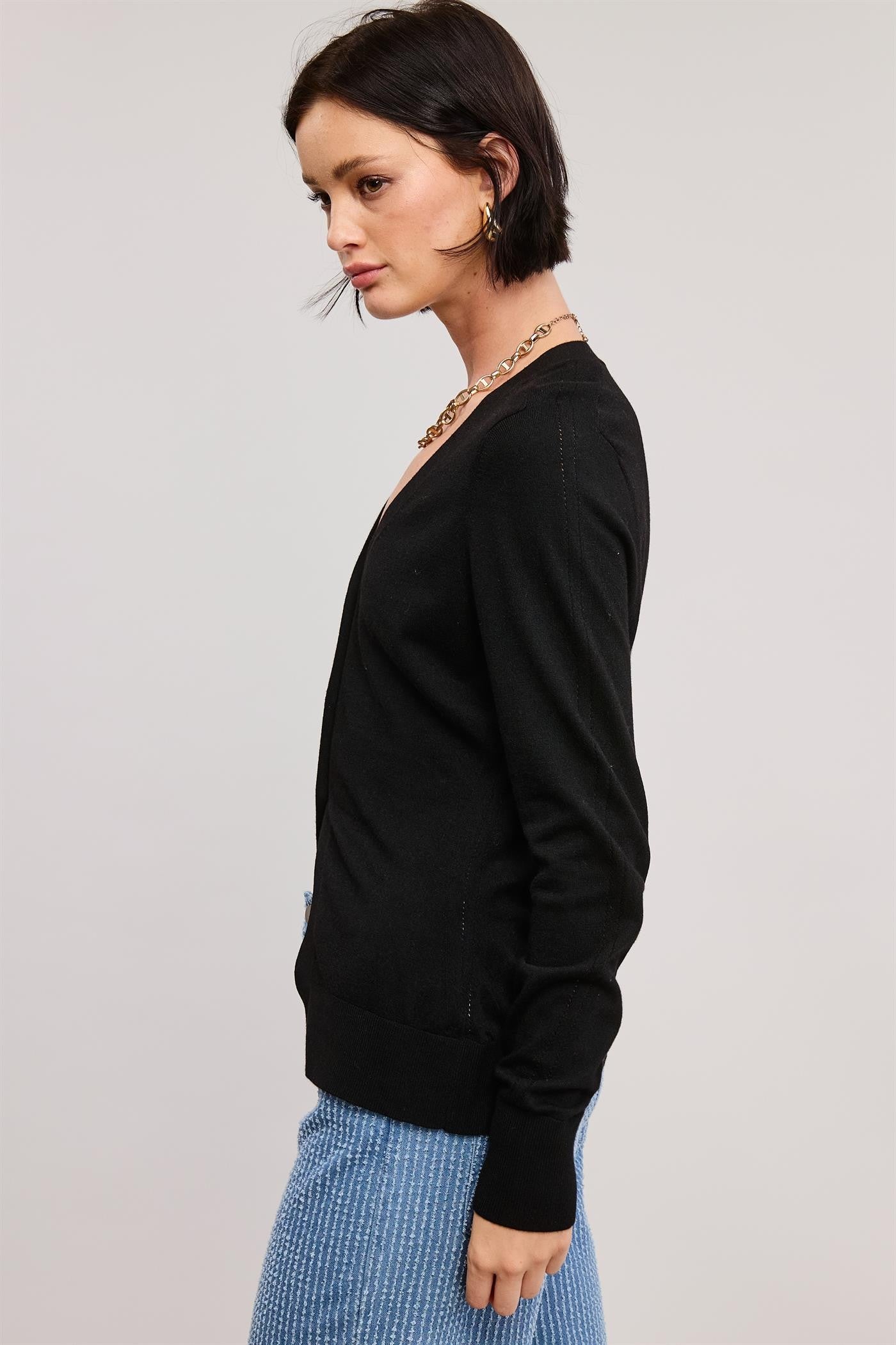 Split Hem Longline Knit Cardigan - Black