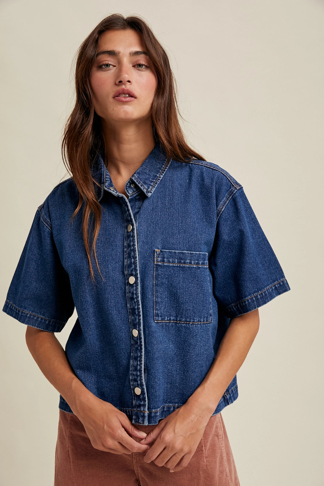 Boxy Denim Button Up Shirt