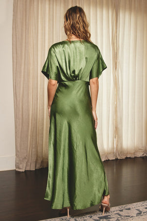 Satin Blouson Maxi Dress - Peridot