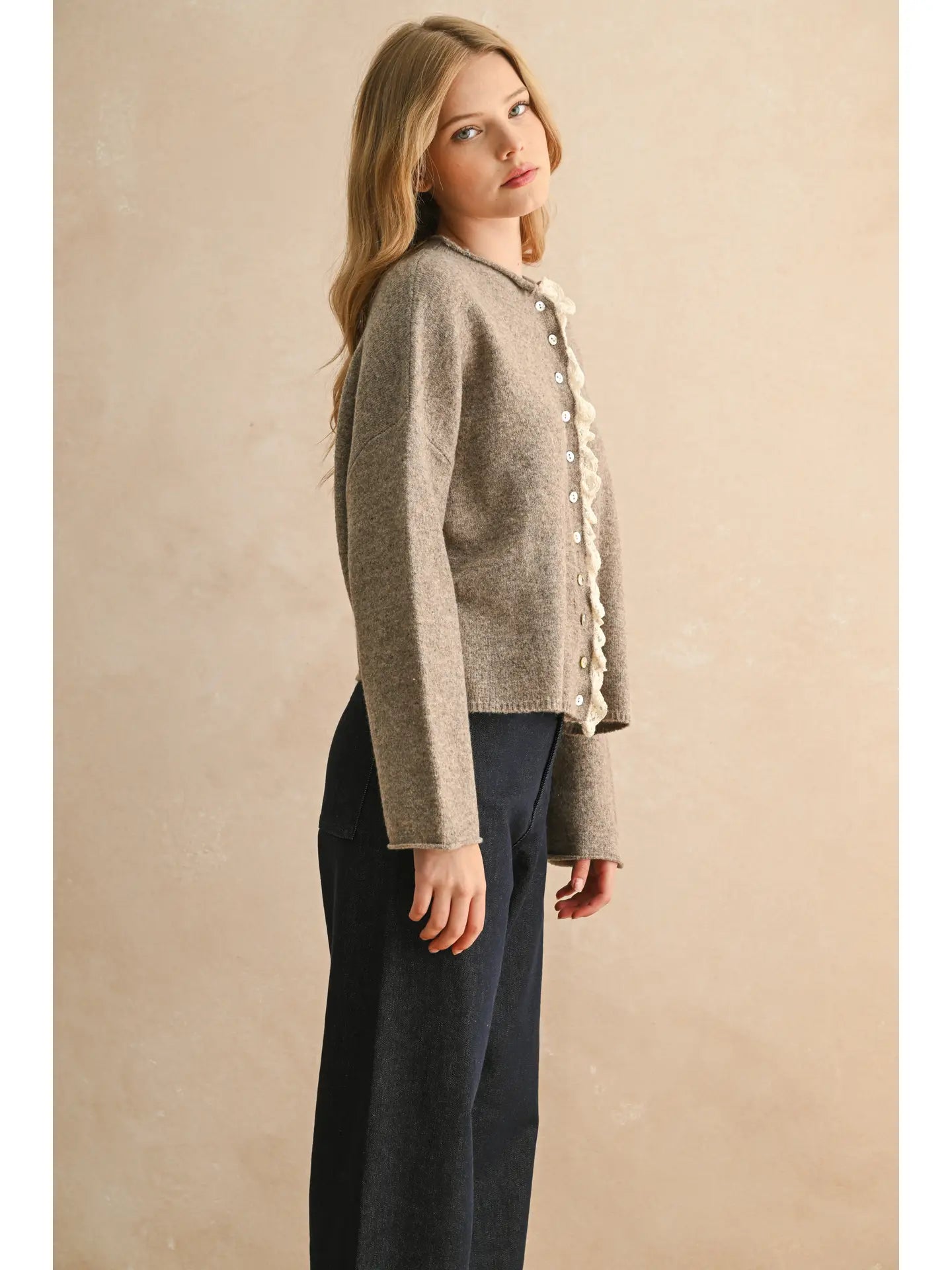 Lace Trim Knitted Cardigan