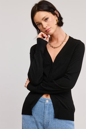 Split Hem Longline Knit Cardigan - Black
