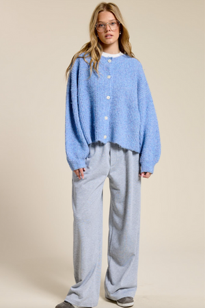Balloon Sleeve Knit Cardigan - Blue