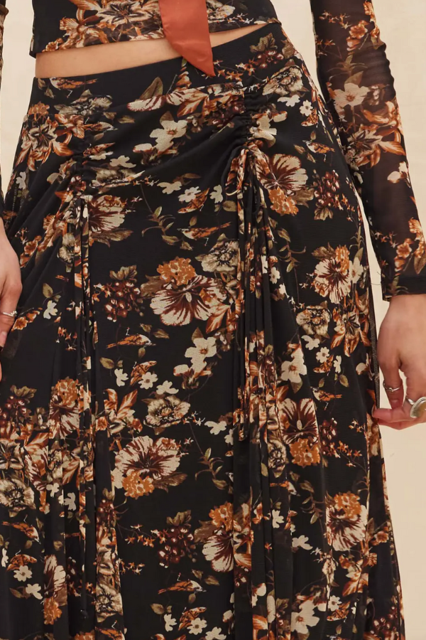 Dark Floral Print Maxi Skirt