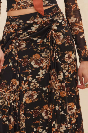 Dark Floral Print Maxi Skirt
