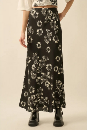 Black Floral Print Maxi Skirt