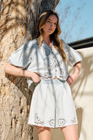 Denim Embroidered Set - Blue