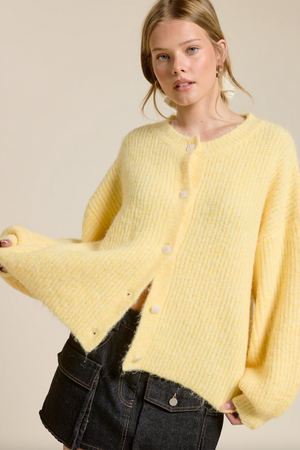 Balloon Sleeve Knit Cardigan - Butter