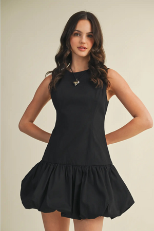Balloon Hem Mini Dress - Black