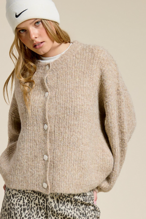 Balloon Sleeve Knit Cardigan - Mocha