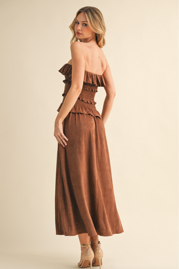 Ruffled Suede Midi Dress
