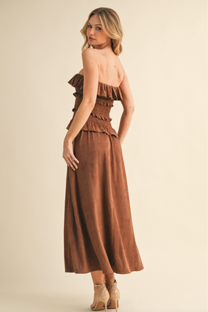 Ruffled Suede Midi Dress