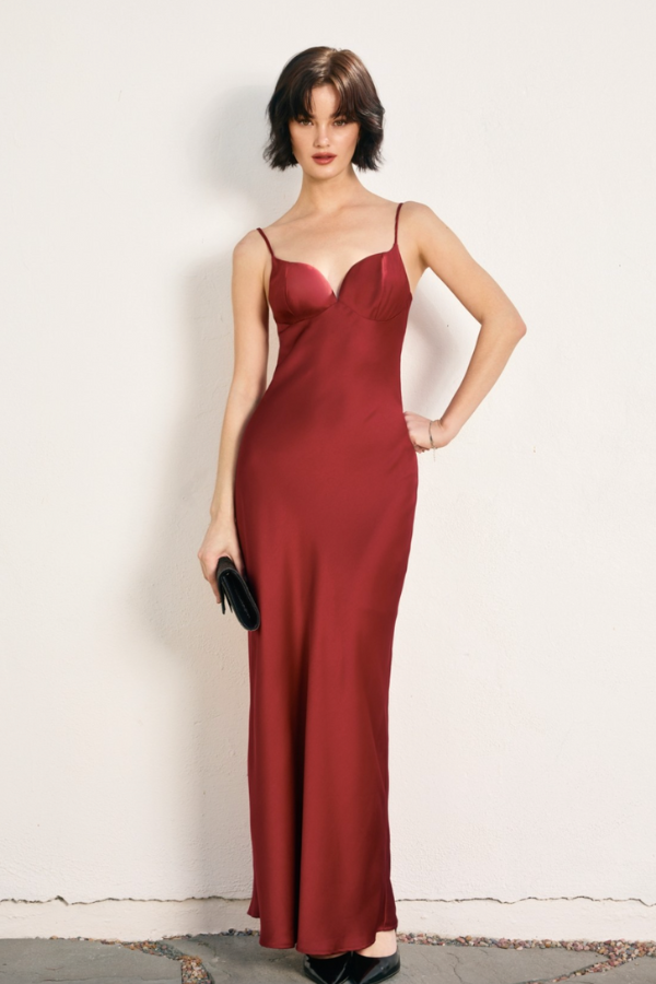 Going Out Satin Maxi Dress - Oxblood