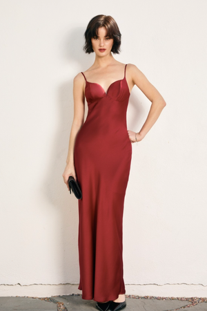 Going Out Satin Maxi Dress - Oxblood