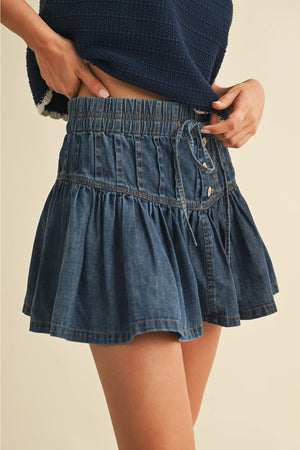 Denim Ruffle Mini Skirt