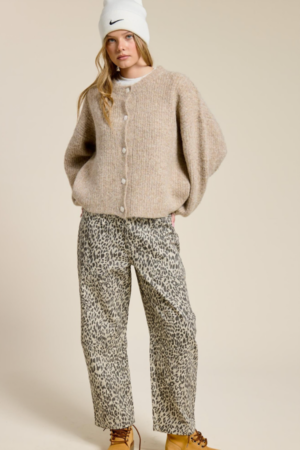 Balloon Sleeve Knit Cardigan - Mocha