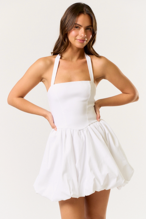 Halter Bubble Hem Mini Dress