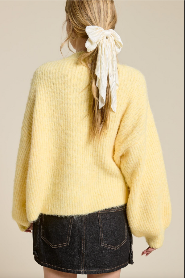 Balloon Sleeve Knit Cardigan - Butter