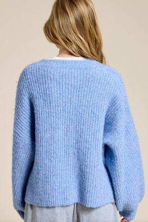 Balloon Sleeve Knit Cardigan - Blue