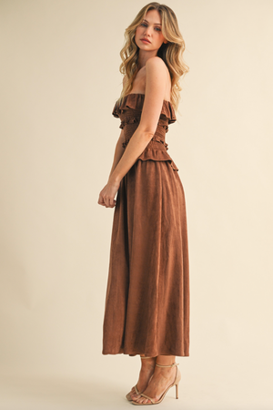 Ruffled Suede Midi Dress
