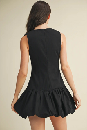 Balloon Hem Mini Dress - Black