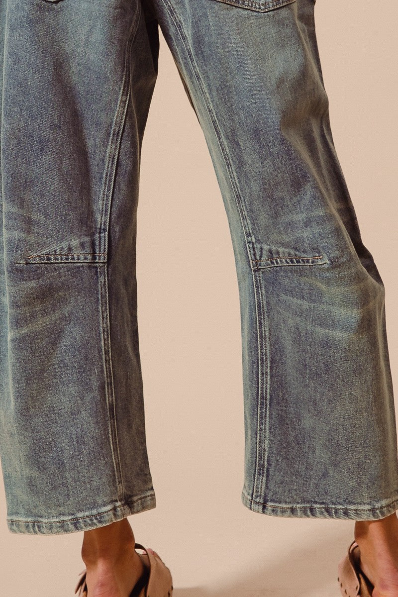 Mid-Rise Denim Barrel Jeans