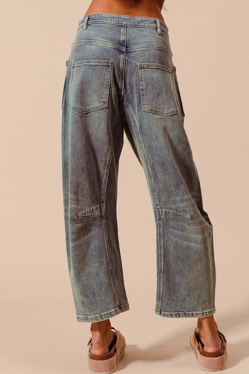 Mid-Rise Denim Barrel Jeans