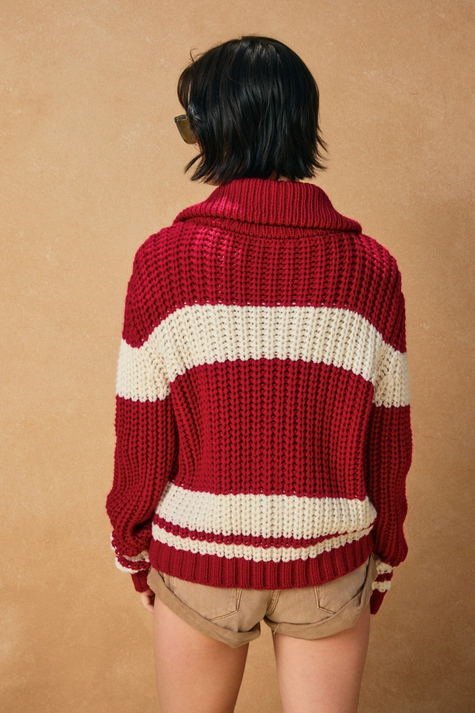 Striped Sweater Jacket - Red