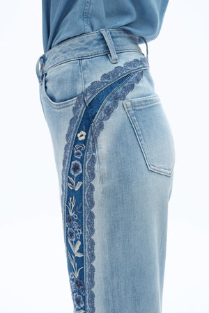 Ultra High Rise Embroidered Wide Leg Jeans