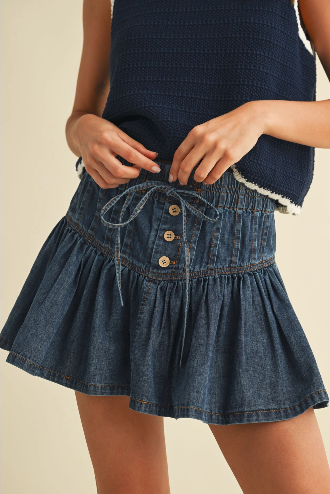 Denim Ruffle Mini Skirt
